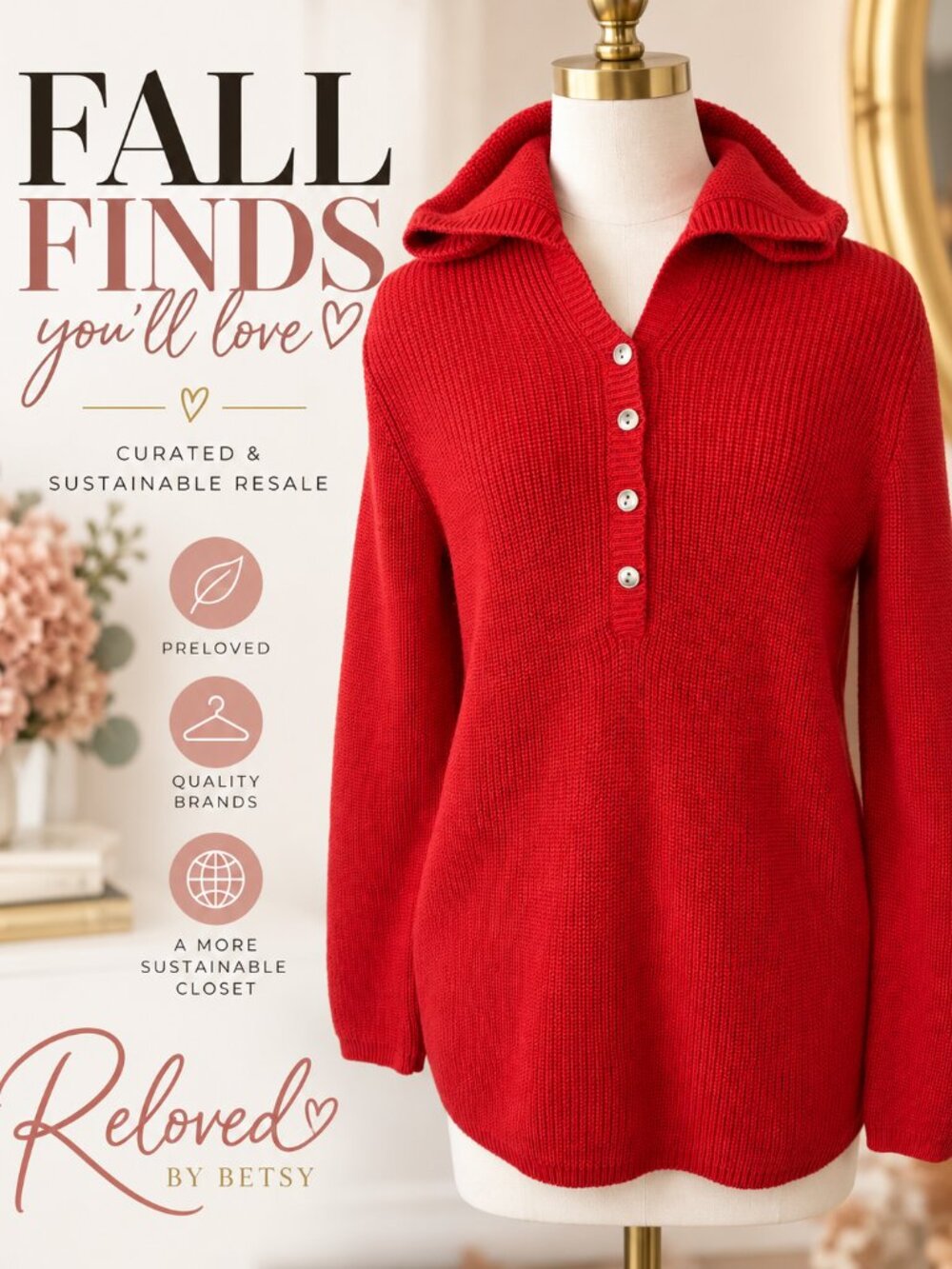 Chico’s Y2K Red 100% Cotton Hooded Henley Sweater Size 1 M Button Pullover